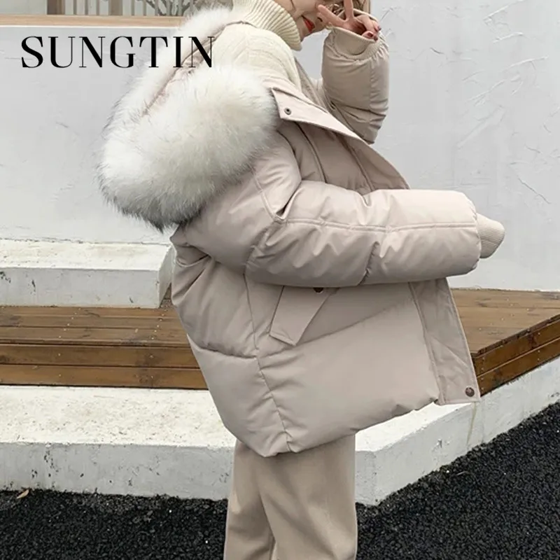 Куртка Sungtin женская с меховым воротником повседневная Толстая теплая парка в