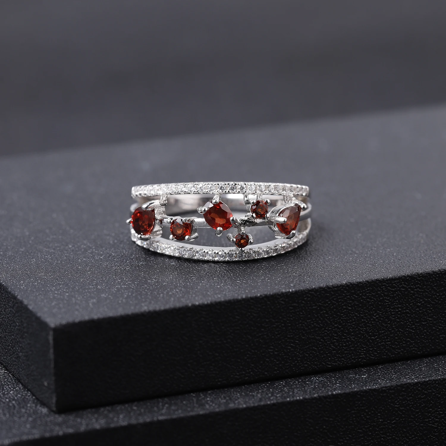 GEM'S балетный камень 925 пробы января серебро 0.54Ct натуральный красный гранат драгоценный камень палец кольцо для женщин ювелирные украшения