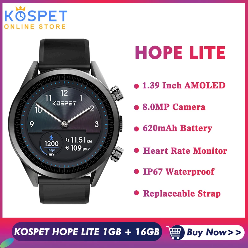 KOSPET Hope Lite 1 ГБ 16 ГБ Android7.1.1 Dual 4G умные часы для мужчин IP67 620 мАч 8.0MP 1,3" Керамические Смарт-часы телефон для IOS Android