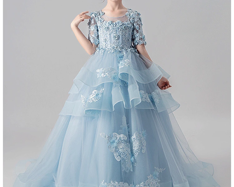 Vestidos de 15 anos, небесно-голубое бальное платье из тюля с кружевной аппликацией, вечернее платье г. Бальные платья для девочек