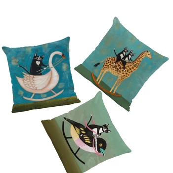 

Personalized Animal Pillowcase Trojan Flamingo Hen Toucan Swan Giraffe Sofa Decorative Cushion Cover Polyester Linen Pillow