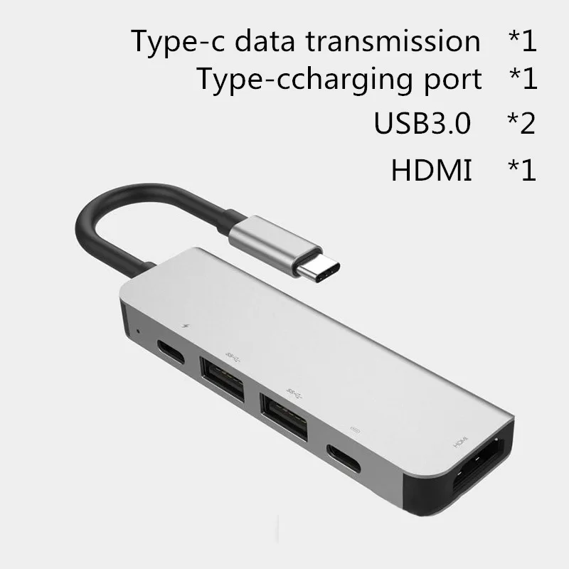 5-в-1 Mosible USB 3,0 для HDMI для телефона MacBook Pro Air HDMI 4K HD разъем с 3 портами(стандарт C ступицы колеса и концентратор 3,0 TF Card Reader слот PD - Цвет: Silver grey