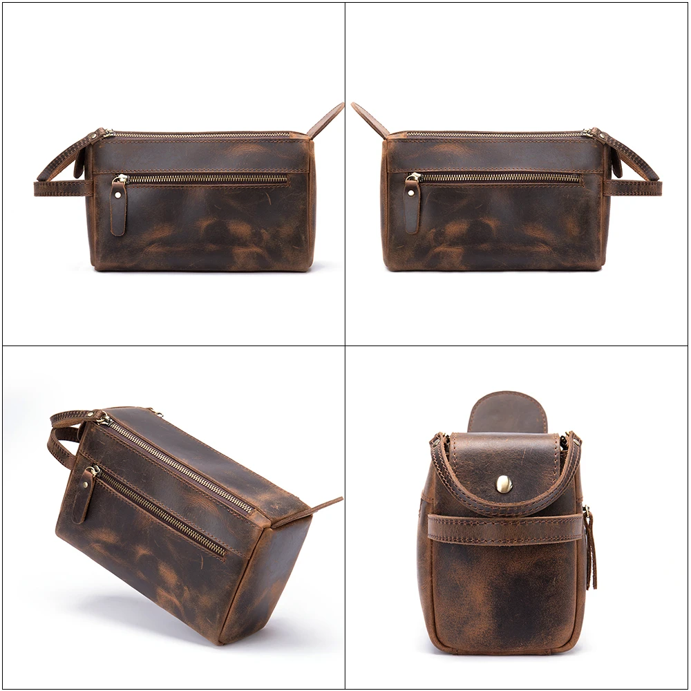 Neceser De Cuero Vegano Grueso Personalizado, Bolsa De Aseo Grande Hecha A Mano Con Asa Ajustable, Bolsa De Almacenamiento De Viaje De Cuero Vintage, Kit De Dopp Para Hombres, Regalo Para