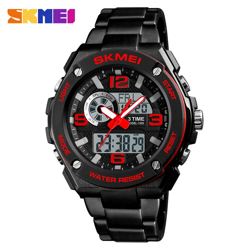 

Skmei Sports Casual Three Time Electronic Watch Men Steel Watch Strap Multi-functional Dual Display Watches Place of Origin Supp