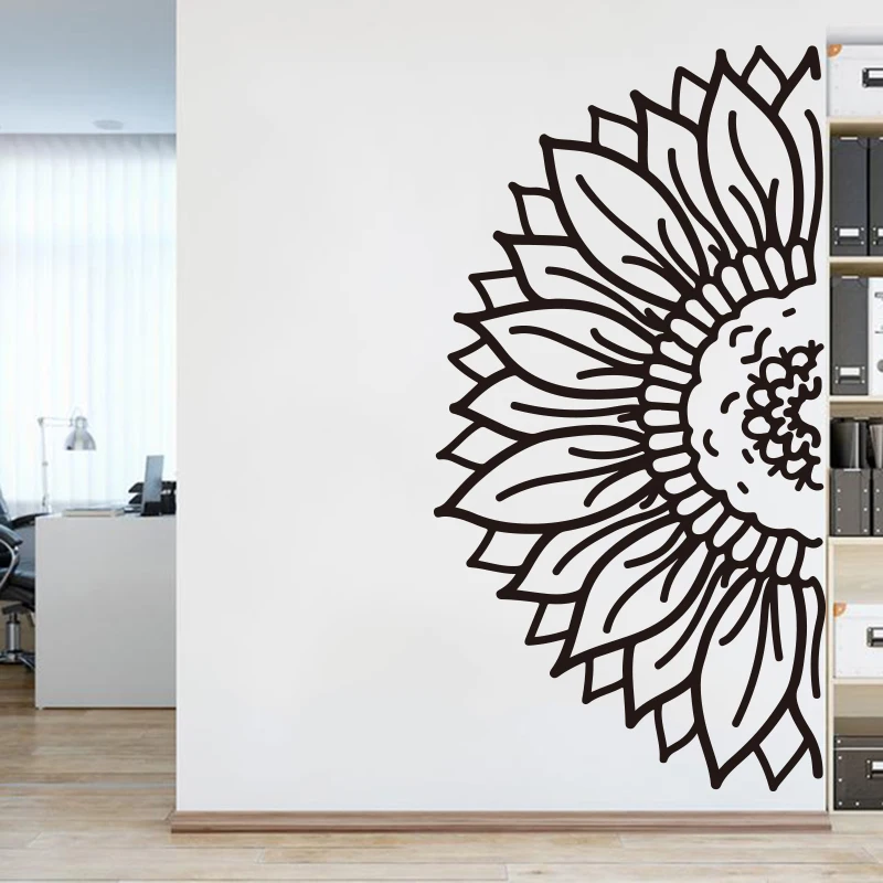 Large Half Sunflower Floral Nature Wall Sticker Office Kids Room Flower Sunflower Wall Decal Bedroom Classroom Vinyl Decor (2)