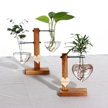 

DIY Offices Glass Vase Wooden Frame Heart Shape Cultivating Gift Garden Transparent Wedding Decoration Hydroponic Plants Home