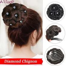 AILIADE, высокотемпературное волокно, синтетическое волокно, шиньон, булочка, шиньон, шиньон, 9 цветов, хрустальные стразы, роликовые клипсы, искусственные волосы