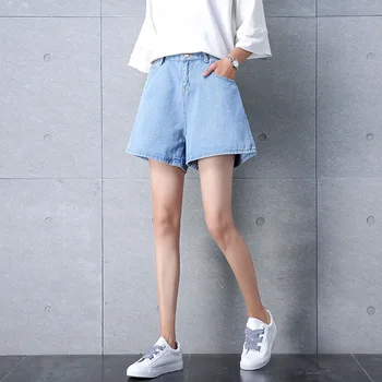 

Women's jean shorts korean 2019 new street wear fashion simple summer zipper cotton pockets large size women's high waist shorts