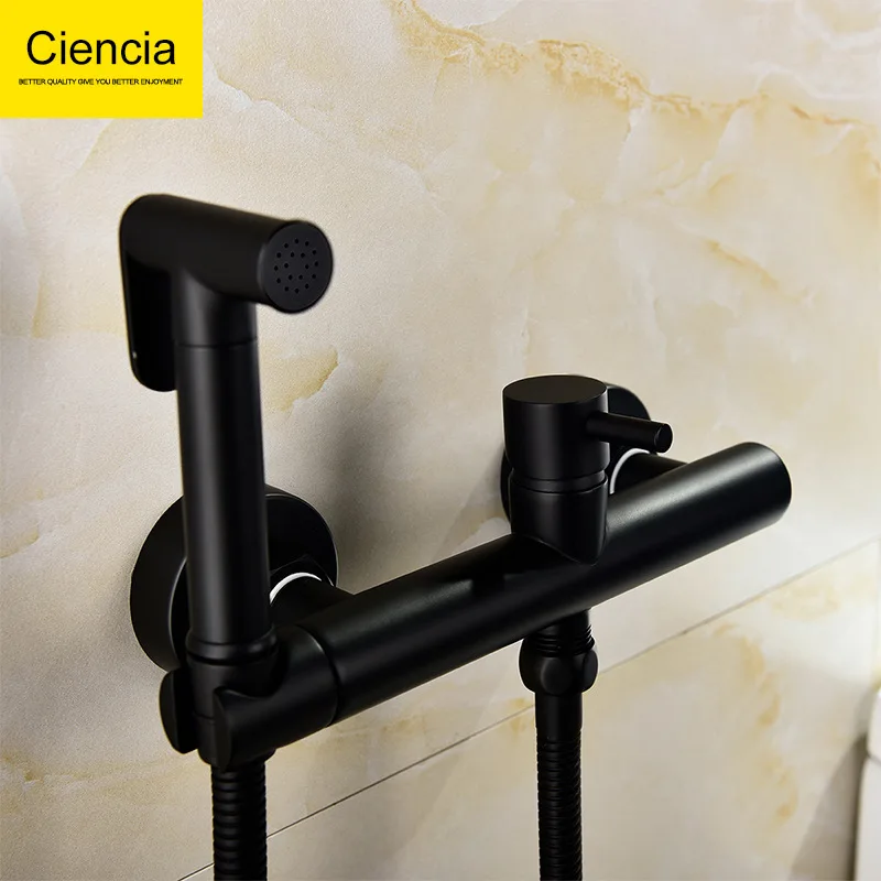 

Copper Supercharge Black And White with Pattern Hot And Cold Chamber Pot Spray Gun Set Bidet Nozzle Toilet Developing Spray Gun
