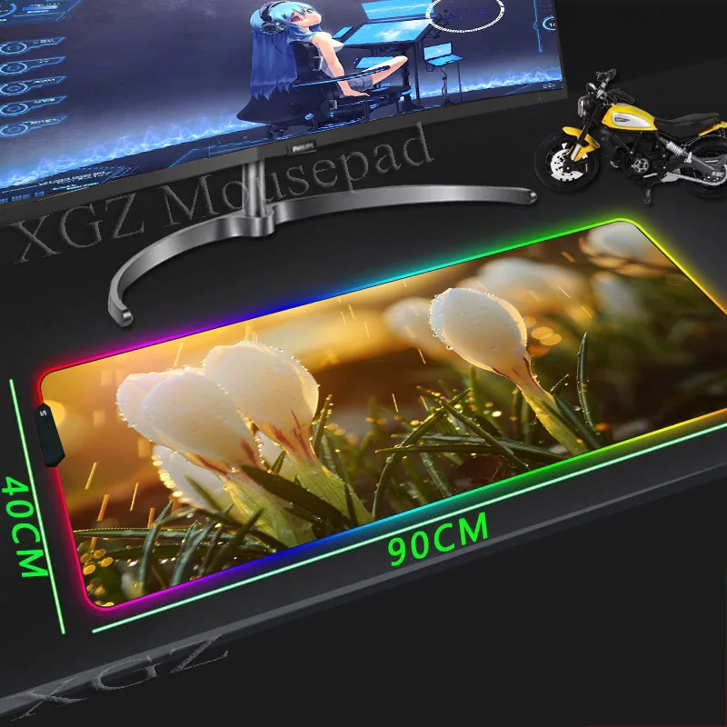 XGZ аниме после дождя золотое солнце цветок большой RGB коврик для мыши черный замок-край пользовательский компьютерный стол коврик Натуральный каучук нескользящий Xxl