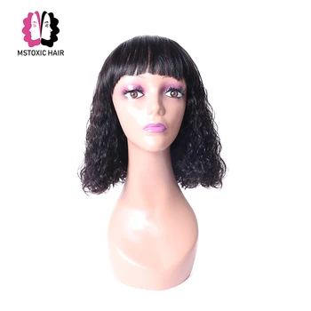 

Mstoxic Brazilian Water Wave Human Hair Wigs With Bangs Full Machine Wig Remy hair