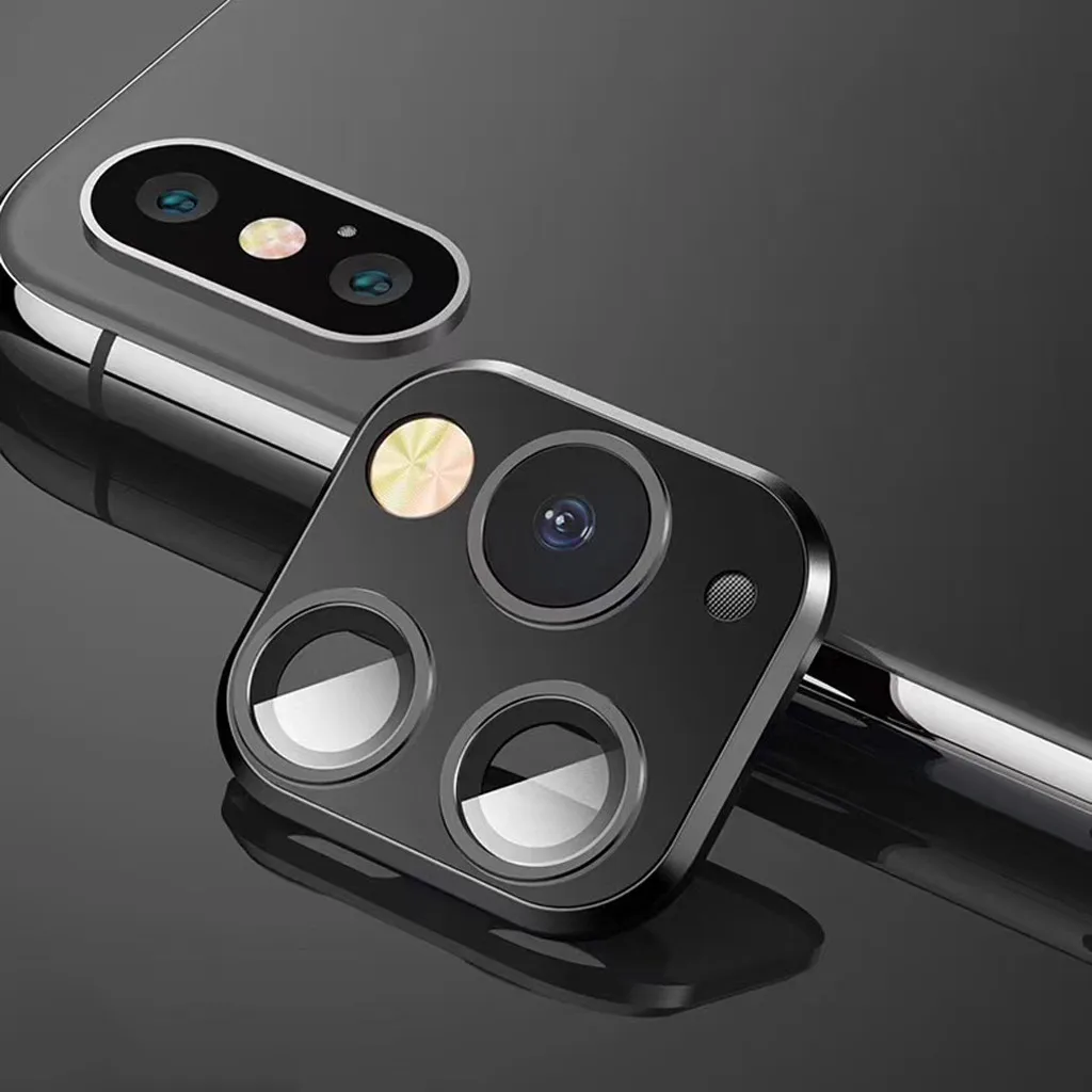For iPhone X XS MAX Camera Change To Fake iPhone 11 Pro Max Camera Lens Seconds Change Protector Ring Cover Metal Lens Screen #B