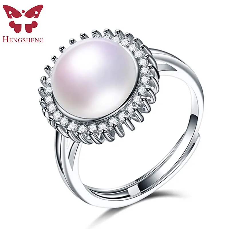 

Genuine 100% Big 10mm Natural Freshwater Pearl Ring for Women Birthday Gift, Fashion European 925 Sterling Silver Wedding Ring