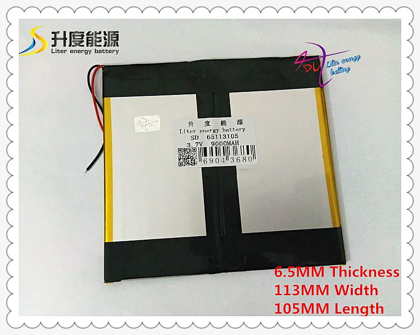 3,7 V 9000mAH SD 65113105(полимерный литий-ионный аккумулятор) литий-ионный аккумулятор для планшетных ПК, power bank, сотового телефона, динамика