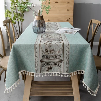 

2020 New Chinese style Jacquard embroidery Christmas table cloth cotton linen tassel lace tablecloth home living room tablecloth