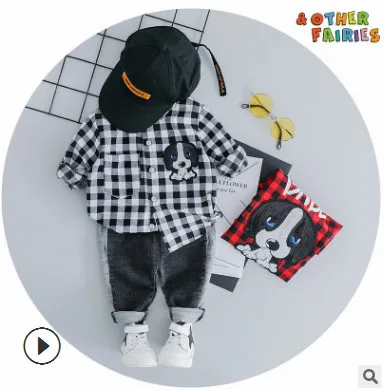 Осенний комплект спортивной одежды для мальчиков; - Цвет: Dog plaid Black