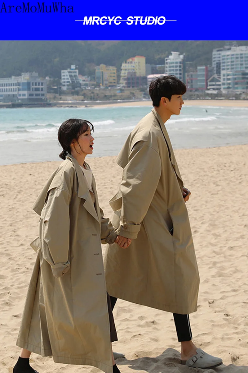AreMoMuWha Весенняя Новая мужская куртка повседневная мужская ветровка Корейская версия тренда Красивая длинная пара пальто QX269