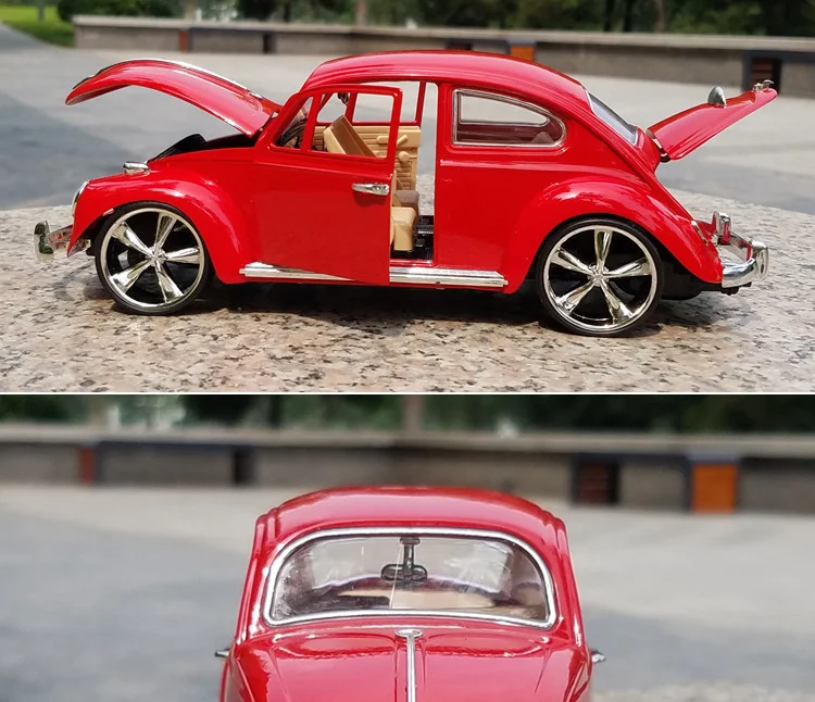 1:18 винтажная модель автомобиля из сплава Volkswagen Beetle Золотая черепаха модель автомобиля четыре двери открытая коллекция подарков руль передний