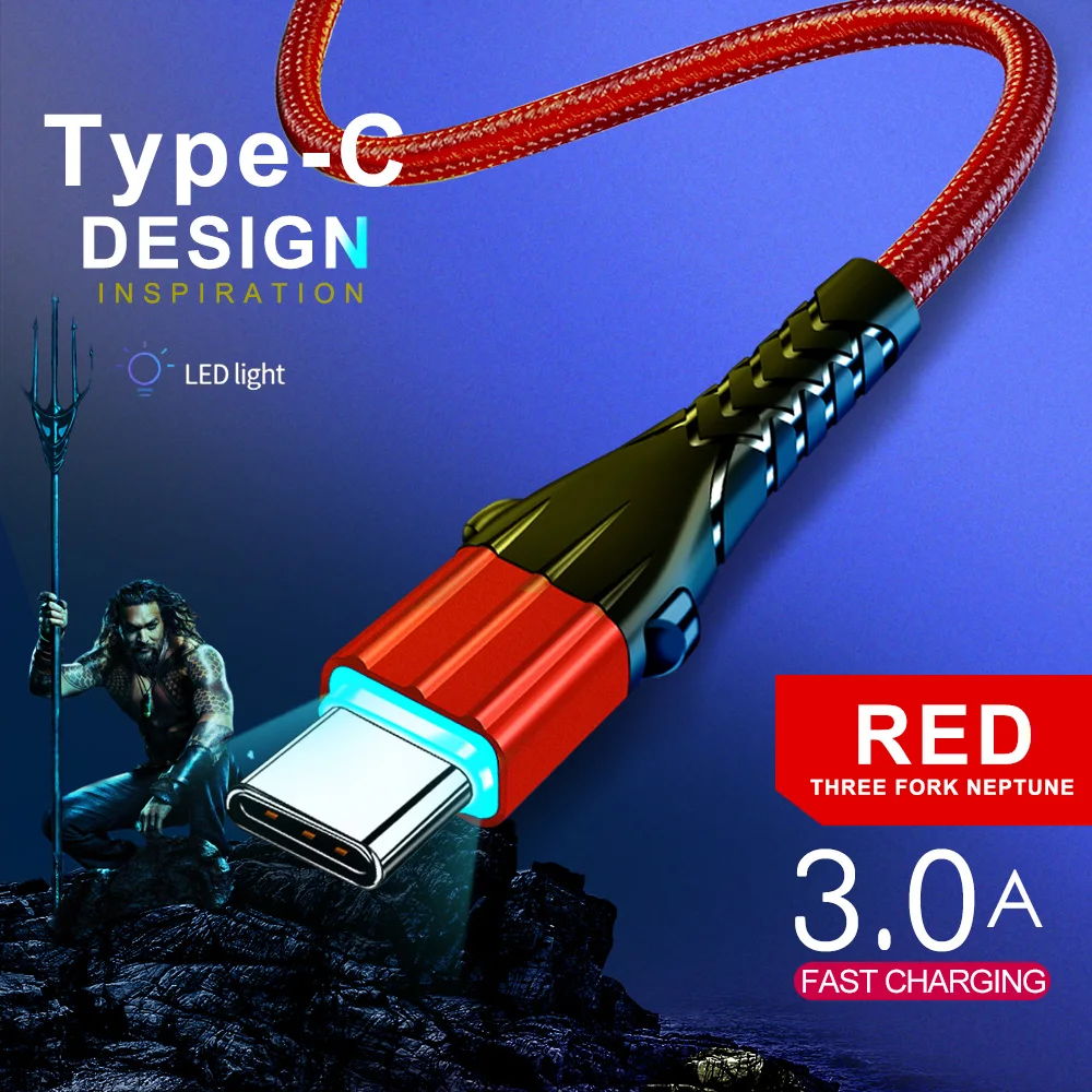 Red Type C cable Twitch 3A usb type-C кабель для samsung S10 9 Note 10 huawei P30 Pro Быстрая зарядка type-C кабель для зарядки мобильного телефона USB C - Цвет: Red Type C cable