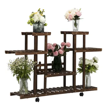 

Multi Tier Flower Plant Holder Stand Rack Wood Shelves balcony flower rack Plant stand Garden Bonsai Display Shelf with wheels