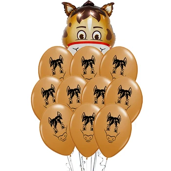 

11pcs/set 12inch Cartoon animal Latex balloons Brown Horse Donkey ballons Birthday pasture farm theme Party Festival Decoration