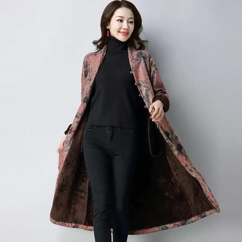 

2017 Women's Mid-length over-the-Knee Winter New Style Brushed And Thick Retro Frog Chinese-style Coat Jl3921