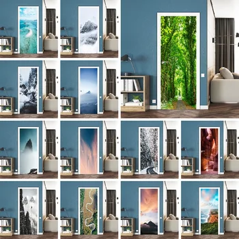 

Self-adhesive Waterproof Whole Door Stickers Overlooking Scenery Elevator Door Renovation Creative Glass Wardrobe Bedroobe Stick