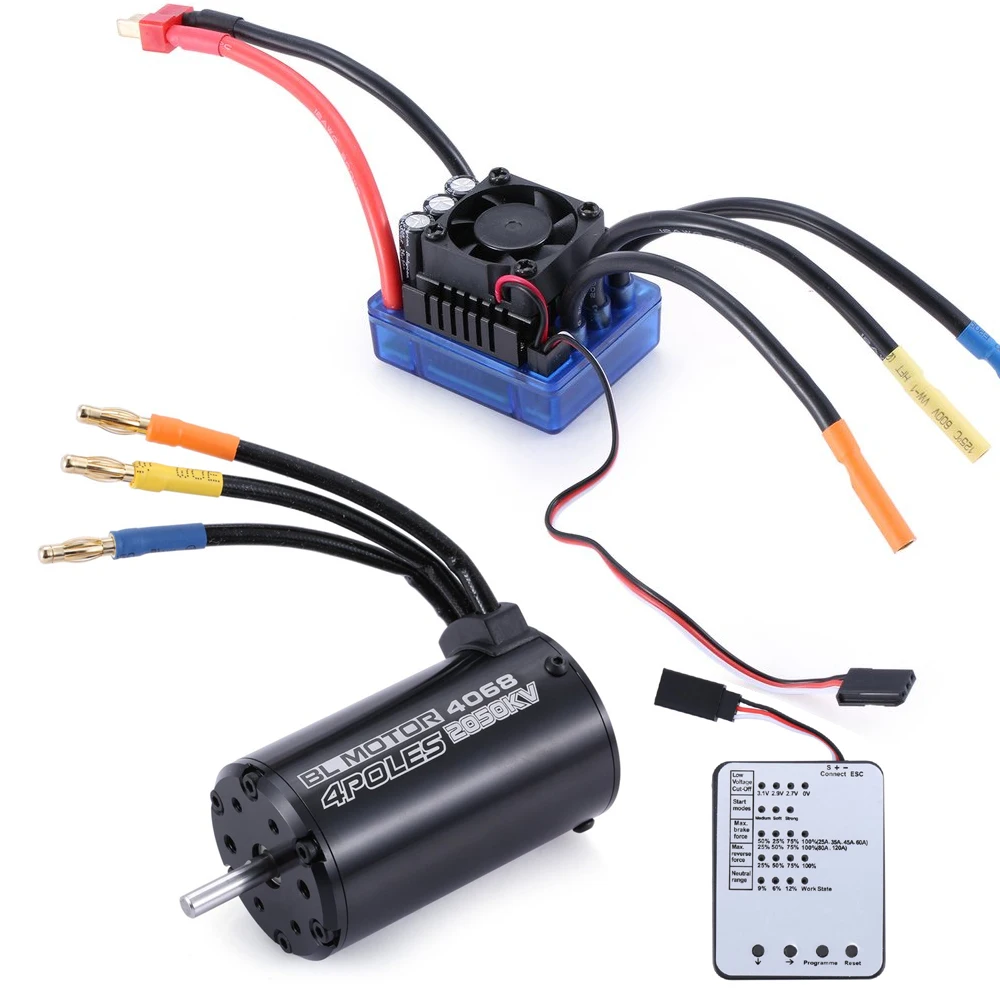 

Rc 4068 2050KV 4 poles Sensorless Brushless Motor 120A ESC with LED Programming Card Combo Set for 1/8 RC Car Truck