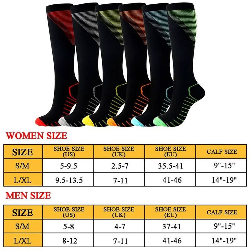 Men Women Knee High/Long Compression Socks Support Stretch Outdoor Running Snowboard Solid Color Long Socks 15-20 mmHg