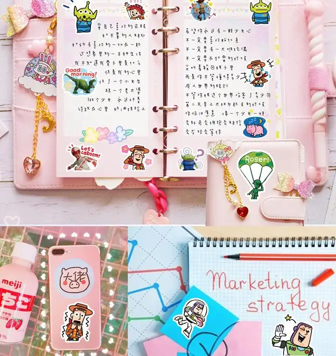 Disney Toy Story 4 Sticker Forky Woody Alien Buzz Lightyear Waterproof Phone Book refrigerator Laptop Stickers toy kids gift