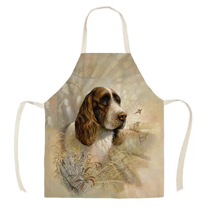 1Pcs Kitchen Apron Sketch black dog head Printed Sleeveless Cotton Linen Aprons for Men Women Home Cleaning Tools 55*68cm
