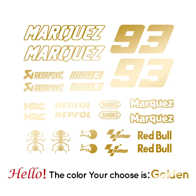 Marquez 93 Vinyl Stickers Motorcycle Decals Removable Car Sticker Motorbike Decal Decoration Gold