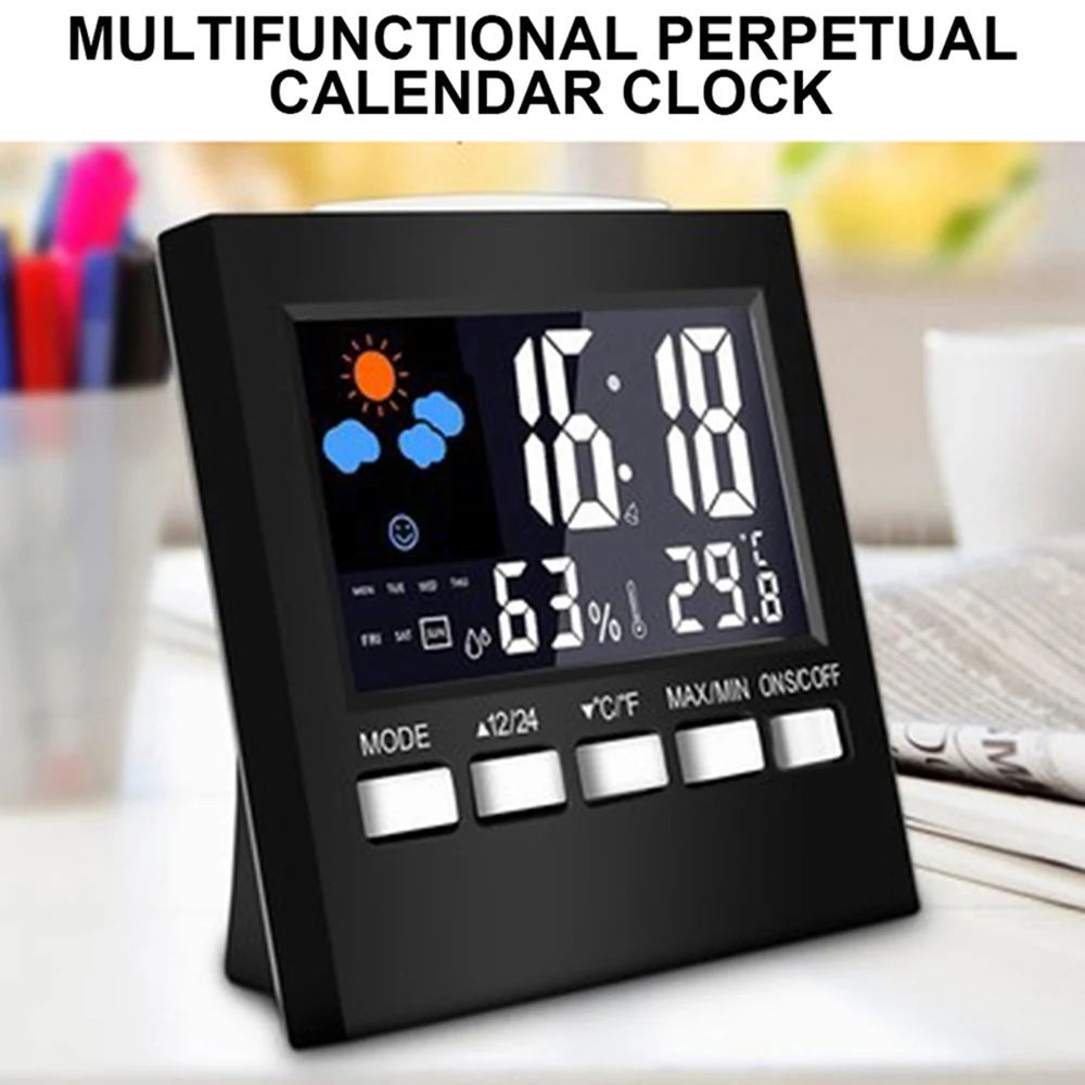 

2020 Weather Clock New Digital Display Thermometer humidity clock Colorful Screen LCD Alarm Calendar Weather Pop new style