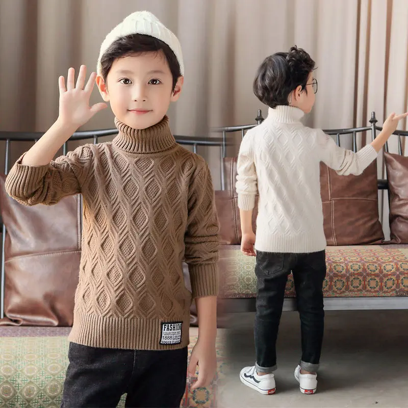 Свитер для мальчиков-подростков в Корейском стиле; свитер с высоким воротником; Новое поступление года; Модная одежда для мальчиков; трикотажная одежда с высоким воротником