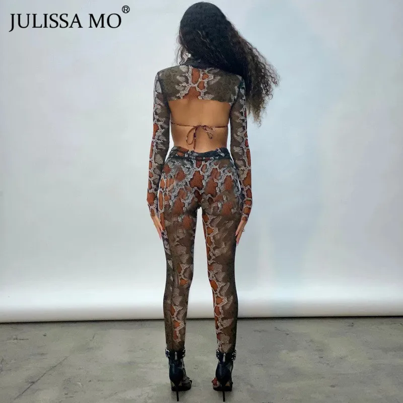 Julissa mo, змеиный принт, комплект, женский, сексуальный, выдалбливают, бандаж, спортивный костюм, женский, 2 шт, набор, открытая спина, обтягивающие леггинсы, наряды