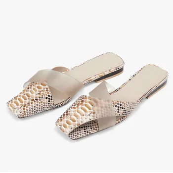 

High Quality Summer Women's Slides Square Head Flat-bottom Female Asymmetric Half-dragging Shallow Female Slippers Ladies Shoes