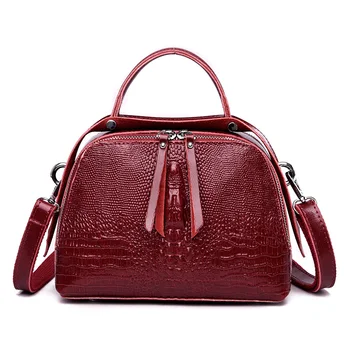 

New Genuine Leather Shell Bag Crossbody Bags For Women 2019 Female Designer Luxury Double zipper Alligator Shoulder Bag Sac Red