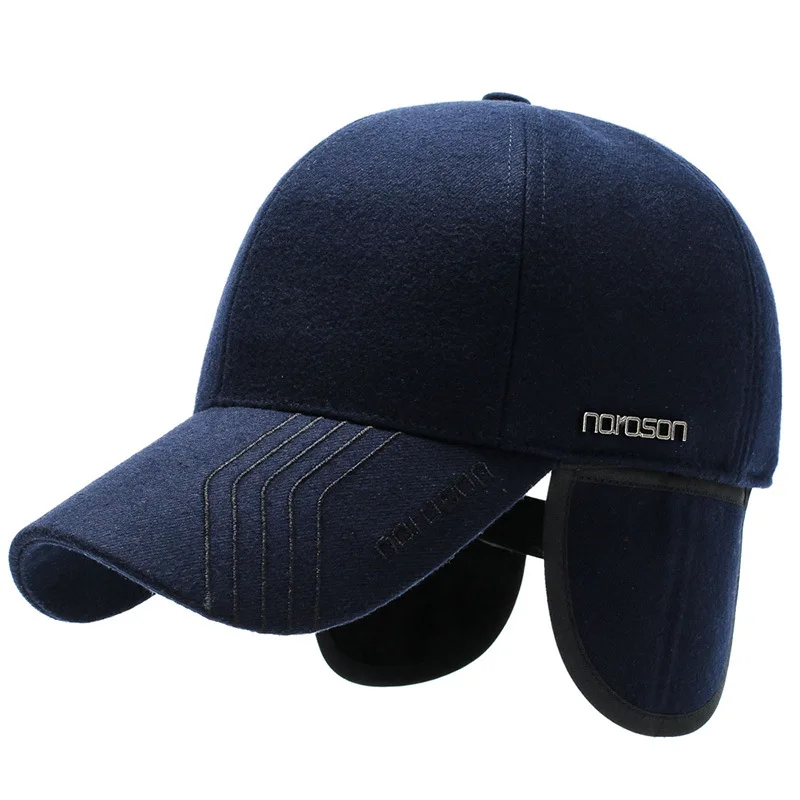 Men's Hat Autumn and Winter Wool Tweed Baseball Cap with Earflap Ear Protection Thickened Warm Fashion Dad Hat Trucker Cap 2021