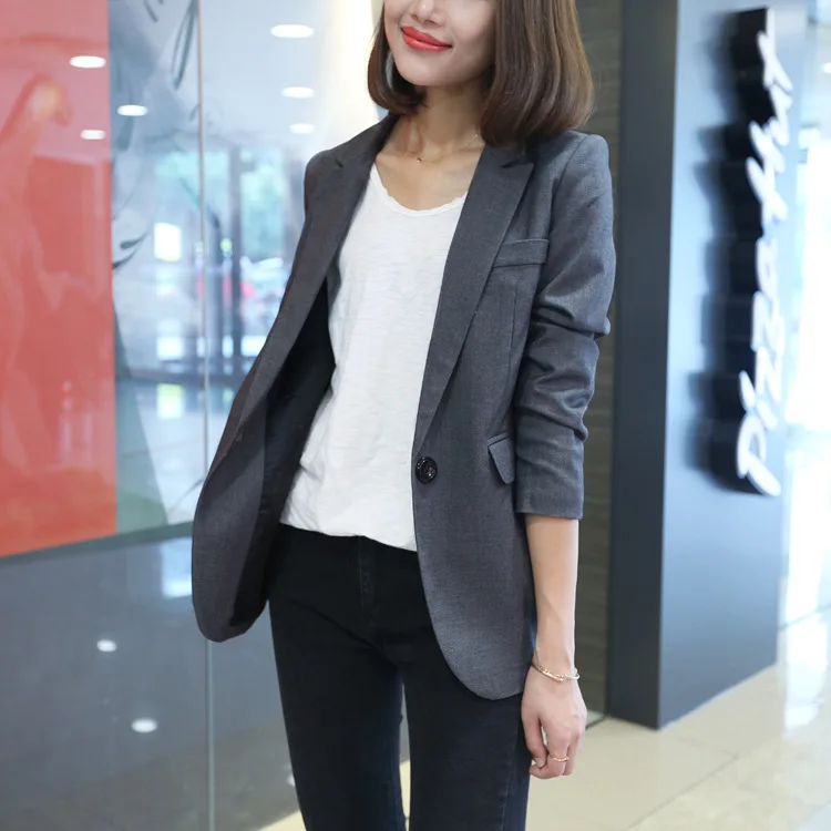 

2019 Spring New Products Small Suit Korean-style Slim Fit Suit Coat Women's Casual Small Suit Coat Female Gray
