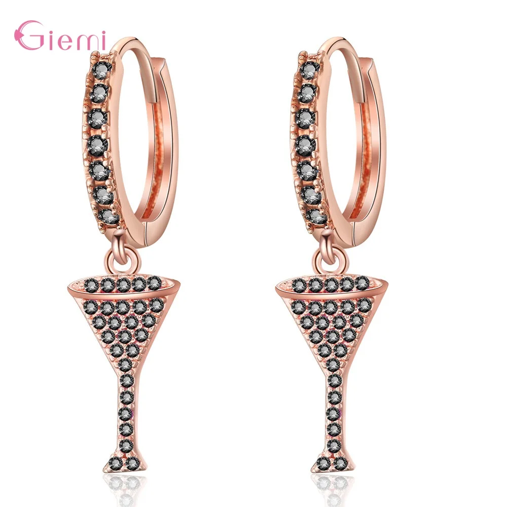 

Free Shipping New Fashion 925 Sterling Silver Full Stunning Crystal Wine Glass Drop Earring For Women Party Club Trendy Jewelry