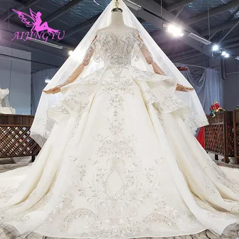 شراءAIJINGYU فساتين الزفاف القطار المدني الأبيض تول زائد حجم ثوب بسيط 2021 الخزامى فستان الزفاف