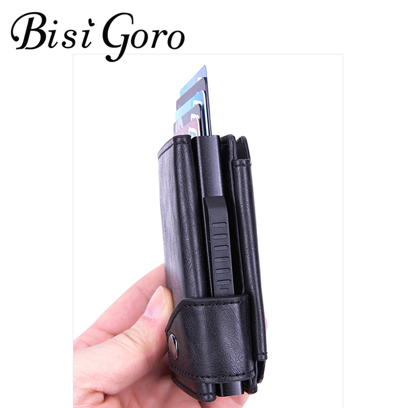 

BISI GORO RFID Single Boxes Card Holders Multifunctional Card Case with Coin Purse Anti-theft PU Leather Aluminum Box 2020 New
