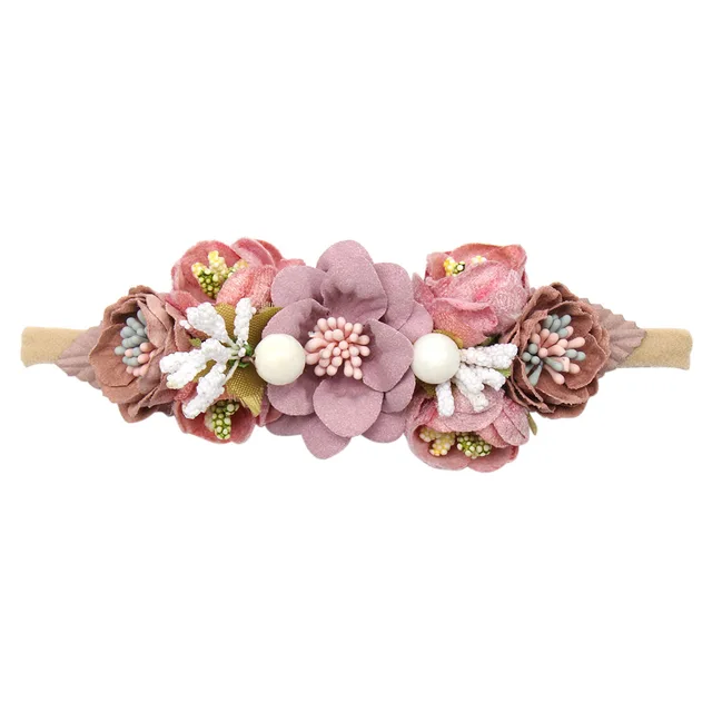 Fashion Florals Flower Headband Newborn Baby Elastic Princess Hairbands Child Kids Pearl Fresh Style Cute Headwear Gifts 12