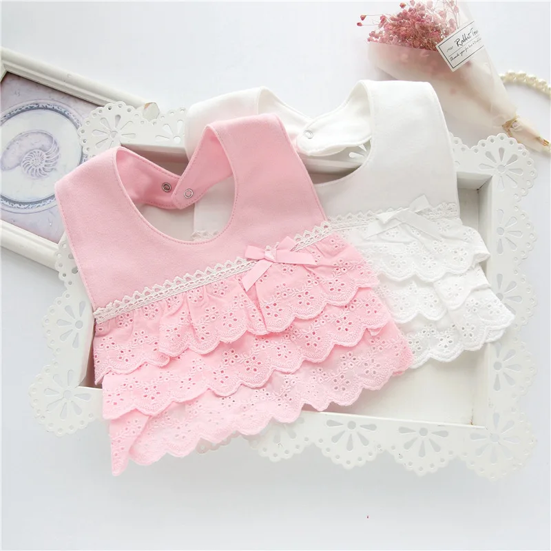 Infant Clothes Accessories Burp Cloth Cotton Cute 1Pcs Lace Bow Korean Style Saliva Towels Baby Girl Bibs 2 Colors