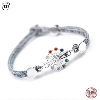 

925 Sterling Silver Rotating Ferris Wheel Couples Bracelets Double Rope Hand-Woven Bracelet For Men and Women Fashion Jewelry