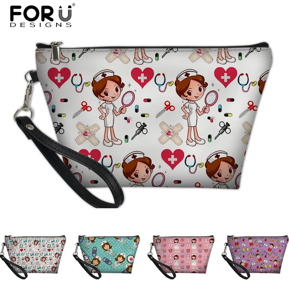 FORUDESIGNS сумки для макияжа с рисунком медсестры и доктора, женские дорожные сумки-органайзер из искусственной кожи, косметичка, несессер
