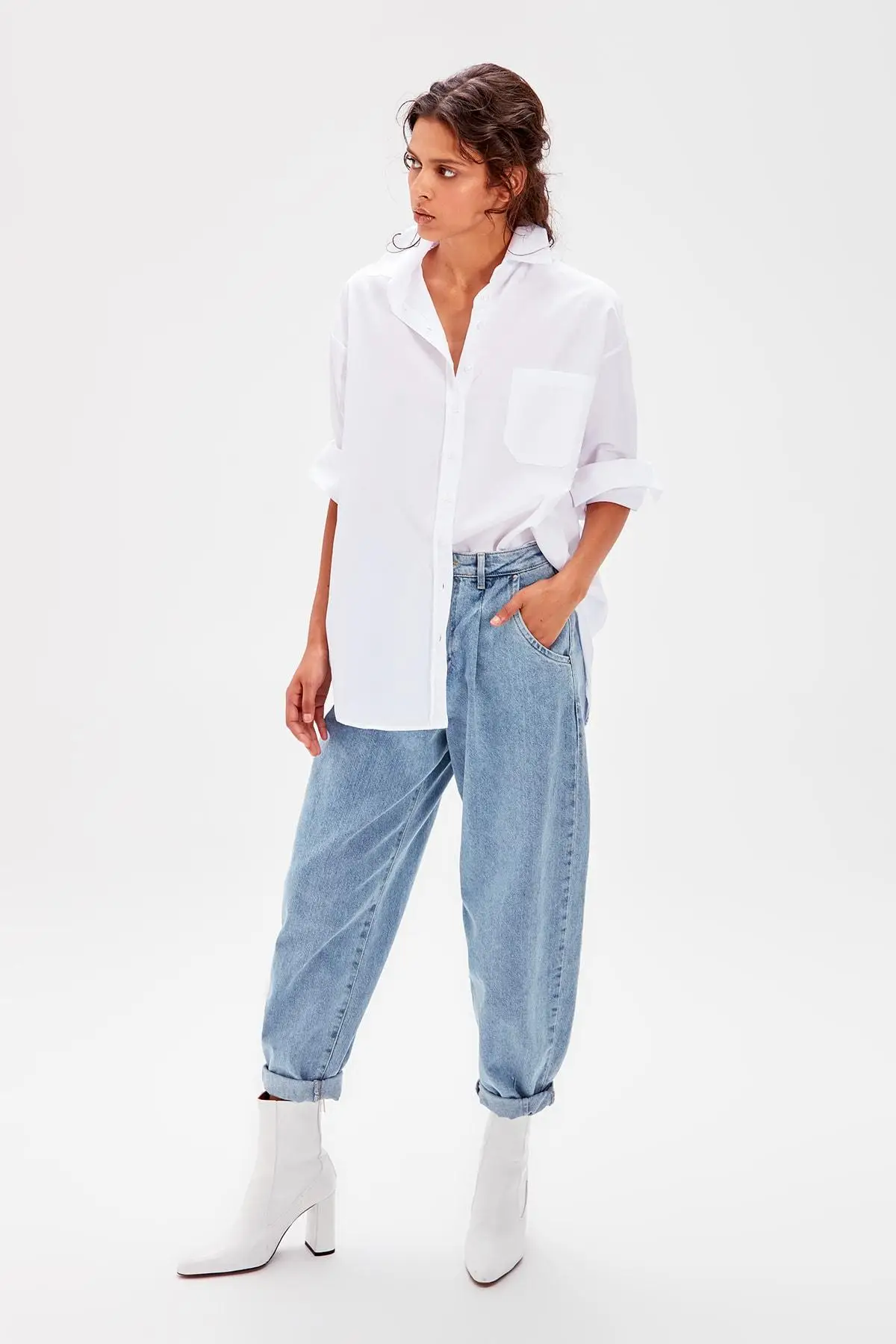 Goedkoop Trendyol Wit Boyfriend Shirt TWOAW20GO0115