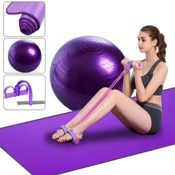 

Yoga Mat Kit 10mm Yoga Pilates Mat Set NBR Blanket/ 65cm Yoga Ball/ Pedal Rally Home Training Exercise Equipment with Bag Strap