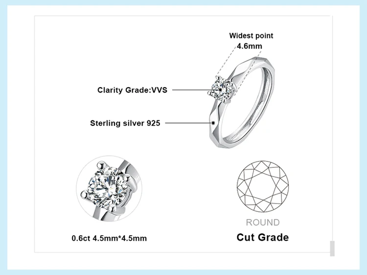 JewelryPalace многоугольные 0.6ct кубического циркония обещание Юбилей Solitaire Обручение кольцо стерлингового серебра 925
