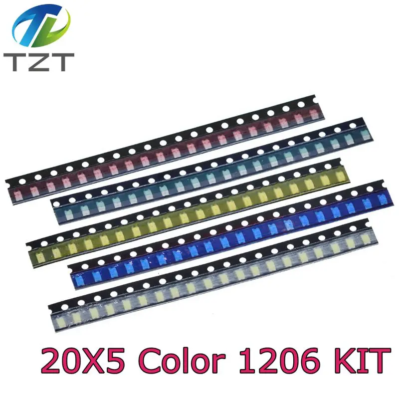 100 шт. = 5 видов цветов x20pcs 1206 SMD светодиодный светильник посылка красный белый